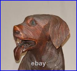 Antique Vtg Late 19th C 1800s Rare Hand Carved 12.5 Inch Black Forest Figure Dog