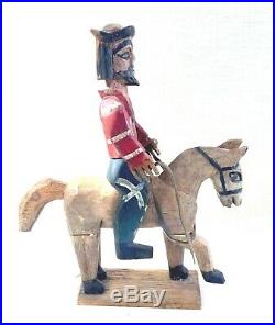 Antique/Vtg Primitive Folk Art Hand Carved Wood Santo/Soldier on Horse Back