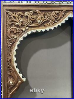 Antique Wall Mounted, Mirror, Carving Turkish Walnut Frame Inlaid Mother of Pearl