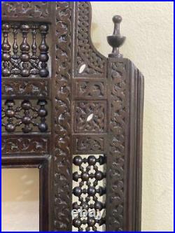 Antique Wall Mounted, Mirror, Carving Wood Frame Inlaid Mother of Pearl