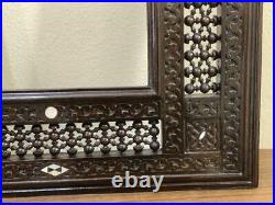 Antique Wall Mounted, Mirror, Carving Wood Frame Inlaid Mother of Pearl
