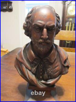 Antique Walnut wood carving bust of William Shakespeare 1900's 12.5 x 8.5'