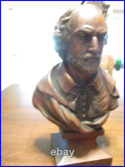 Antique Walnut wood carving bust of William Shakespeare 1900's 12.5 x 8.5'