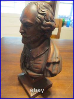 Antique Walnut wood carving bust of William Shakespeare 1900's 12.5 x 8.5'