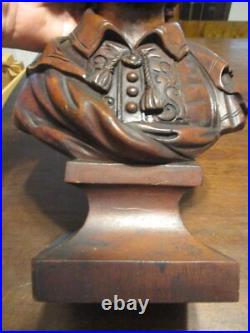 Antique Walnut wood carving bust of William Shakespeare 1900's 12.5 x 8.5'