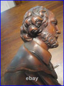 Antique Walnut wood carving bust of William Shakespeare 1900's 12.5 x 8.5'