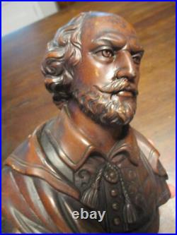 Antique Walnut wood carving bust of William Shakespeare 1900's 12.5 x 8.5'