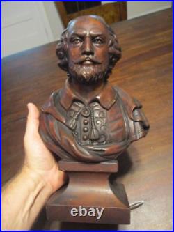 Antique Walnut wood carving bust of William Shakespeare 1900's 12.5 x 8.5'
