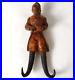 Antique Whips Hook Sculpture Wood Black Forest Character Legs Decor Rare Old 19c