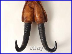 Antique Whips Hook Sculpture Wood Black Forest Character Legs Decor Rare Old 19c