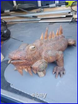 Antique Wood Carving Carved Iguana Large Very Intricate