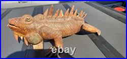 Antique Wood Carving Carved Iguana Large Very Intricate