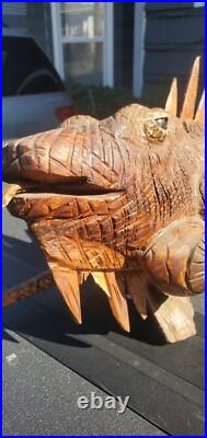 Antique Wood Carving Carved Iguana Large Very Intricate