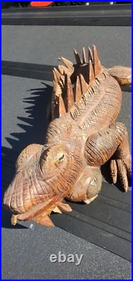 Antique Wood Carving Carved Iguana Large Very Intricate