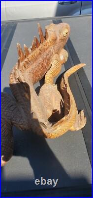 Antique Wood Carving Carved Iguana Large Very Intricate