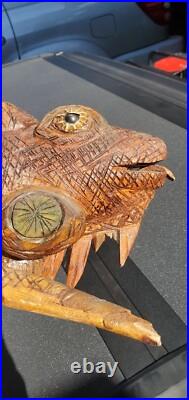 Antique Wood Carving Carved Iguana Large Very Intricate
