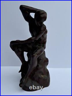 Antique Wood Carving Sculpture Nude Model 1920's Mystery Artist Vintage Carved