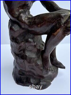 Antique Wood Carving Sculpture Nude Model 1920's Mystery Artist Vintage Carved