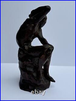 Antique Wood Carving Sculpture Nude Model 1920's Mystery Artist Vintage Carved