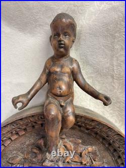 Antique Wood Cherub Putti Carving Wall Plaque Angel Sculpture Salvage Woodworm