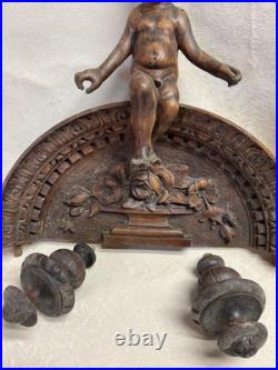 Antique Wood Cherub Putti Carving Wall Plaque Angel Sculpture Salvage Woodworm