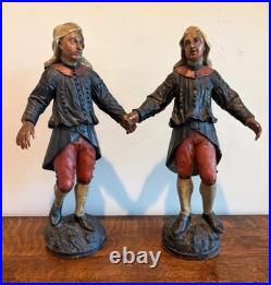 Antique hand-carved hand-painted polychrome wood sculptures, 18 tall
