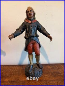 Antique hand-carved hand-painted polychrome wood sculptures, 18 tall