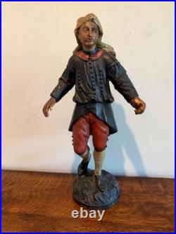Antique hand-carved hand-painted polychrome wood sculptures, 18 tall