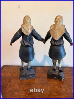 Antique hand-carved hand-painted polychrome wood sculptures, 18 tall