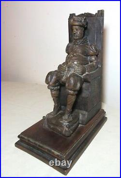 Antique hand carved seated figural Sancho Panza Spanish wood sculpture statue