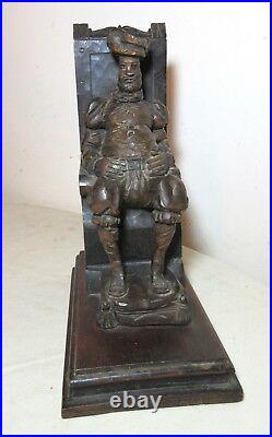 Antique hand carved seated figural Sancho Panza Spanish wood sculpture statue