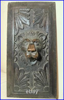Antique hand carved wood lion architectural salvage relief wall sculpture panel