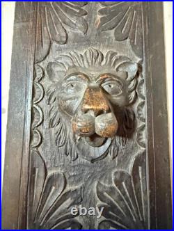 Antique hand carved wood lion architectural salvage relief wall sculpture panel