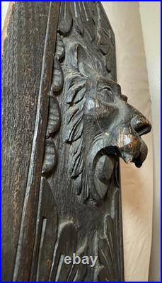 Antique hand carved wood lion architectural salvage relief wall sculpture panel