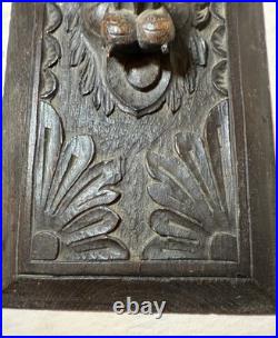 Antique hand carved wood lion architectural salvage relief wall sculpture panel