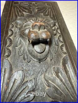 Antique hand carved wood lion architectural salvage relief wall sculpture panel
