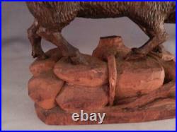 AntiqueVintage Wild Boar HogPigBlack Forest Wood Carving SculptureGlass Eye