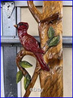 Antiques pediment woodcarving Carving Black Bears Cardinals Hand Painted Signed
