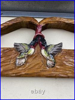Antiques pediment woodcarving Carving Black Bears Cardinals Hand Painted Signed