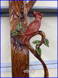 Antiques pediment woodcarving Carving Black Bears Cardinals Hand Painted Signed