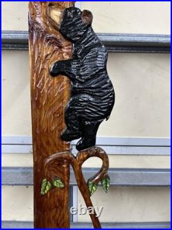 Antiques pediment woodcarving Carving Black Bears Cardinals Hand Painted Signed