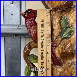 Antiques pediment woodcarving Carving Black Bears Cardinals Hand Painted Signed