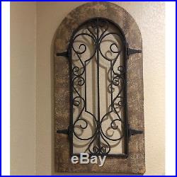 Arched Wood Metal Wall Decor Scroll Iron Rustic Sculpture Vintage Country Window