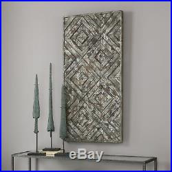 Argyle Wood Mosaic Distressed Wall Art Panel Sculpture Diamond Pattern Retro