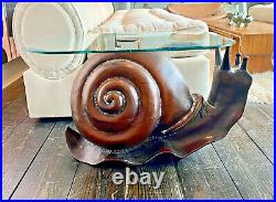 Armijo Vtg Mid Century Modern Carved Wood Snail Sculptural Side Table Sarreid