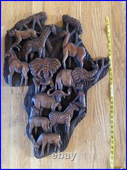 Art Africa Map Hand Carved Wood Sculpture 31x24x2