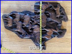 Art Africa Map Hand Carved Wood Sculpture 31x24x2