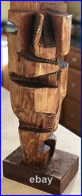 Artist Sculpture In Wood. Vintage WoodenCarved 16Tall Mid Century Wood Abstract