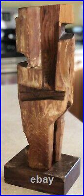 Artist Sculpture In Wood. Vintage WoodenCarved 16Tall Mid Century Wood Abstract