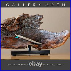 Awesome! MCM Abstract Surfing Wave Sculpture! Vtg Orig Art 70's Wood MID Century